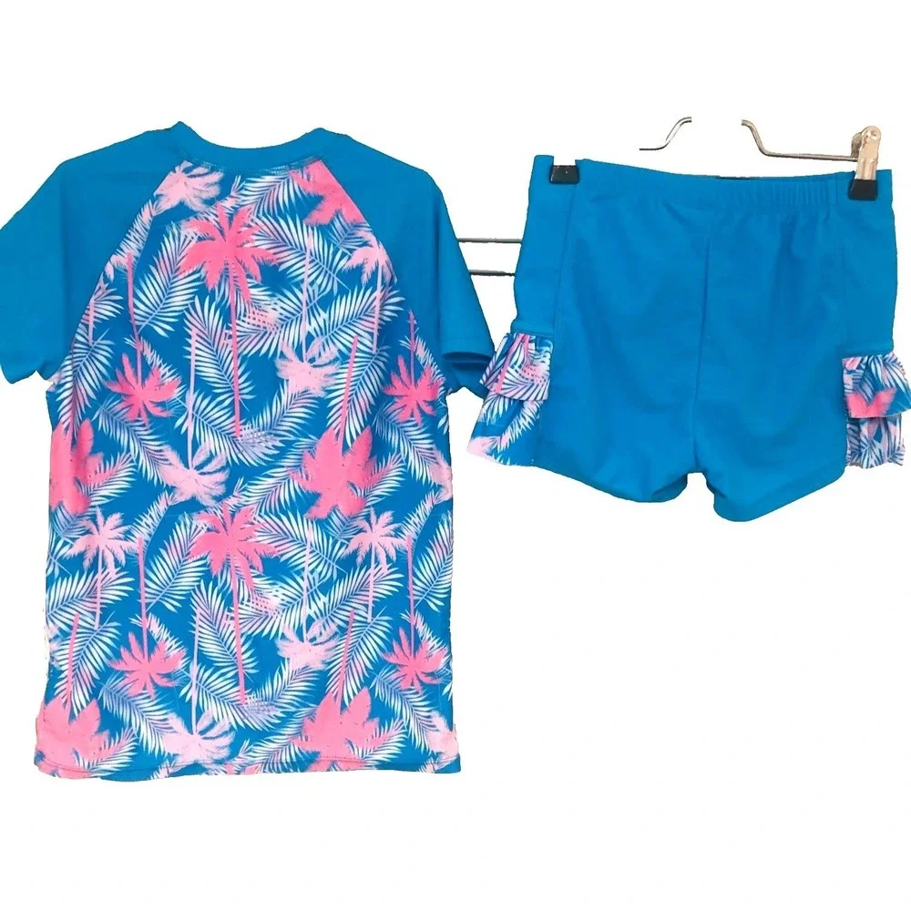Grace Karin Rash Guard Swim Set 2 PC Shorts Outfit Beachy Coastal Girls 12‎